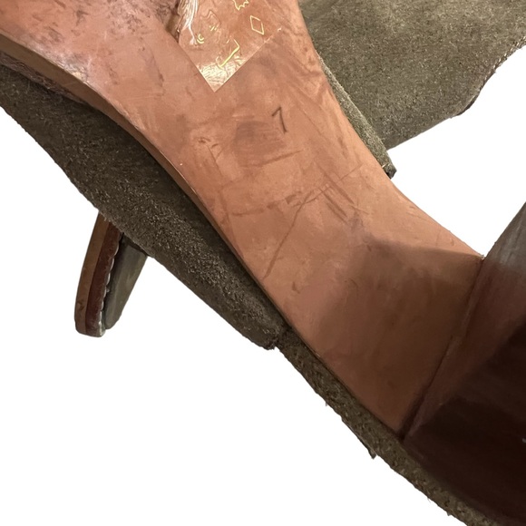 Madewell Olive Green Suede Slingback Cary Peep-Toe Stacked Heel Sandal S… - Picture 8 of 11